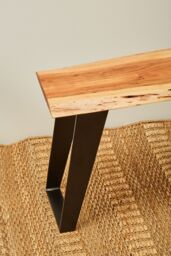 Orsina Acacia Wood Outdoor Seating Bench, Wood Top Outdoor Bench for Picnic, Dining, Sitting, Iron Base in Brown - thumbnail 4