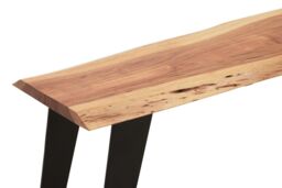 Orsina Acacia Wood Outdoor Seating Bench, Wood Top Outdoor Bench for Picnic, Dining, Sitting, Iron Base in Brown - thumbnail 6
