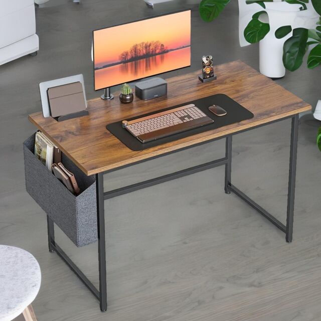 Rafaelo Mobilia Industrial Computer Desk With Storage Bag in Brown - image 1