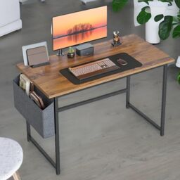 Rafaelo Mobilia Industrial Computer Desk With Storage Bag in Brown
