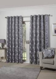 New Edge Blinds Meadows Lined Eyelet Jacquard Curtains in Grey - Size: 168 cm width x 183 cm drop - thumbnail 4