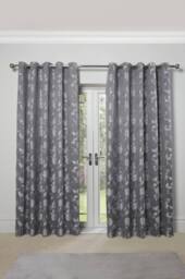 New Edge Blinds Meadows Lined Eyelet Jacquard Curtains in Grey - Size: 168 cm width x 183 cm drop - thumbnail 2