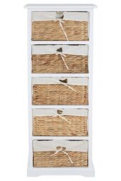 Orsina Modern 5 Seagrass Drawer Chest, Stylish Chest Of Drawers For Livingroom, Sleek Minimalist Chest For Lounge in White - thumbnail 6