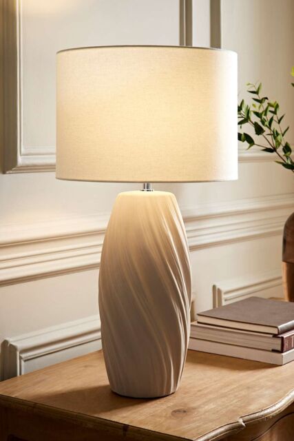 ValueLights Lydia Natural Linen Drum Lamp Shade Tall Swirl Matte Natural Table Lamp - image 1