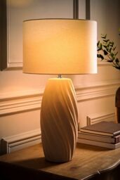 ValueLights Lydia Natural Linen Drum Lamp Shade Tall Swirl Matte Natural Table Lamp - thumbnail 2
