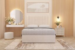 Somnior Alexas Plush Velvet Divan Bed Set with Midnight Pocket Sprung Mattress & Headboard in Ivory - Size: King - thumbnail 1