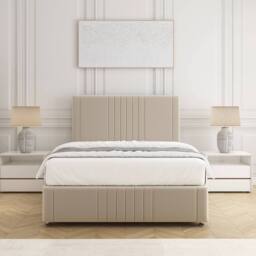 "BSSPOKE Hazel Divan Bed Plush Velvet 24"" Headboard & No Mattress No Drawers in Cream - Size: Small Double" - thumbnail 2