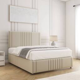 "BSSPOKE Hazel Divan Bed Plush Velvet 24"" Headboard & No Mattress No Drawers in Cream - Size: Small Double" - thumbnail 3