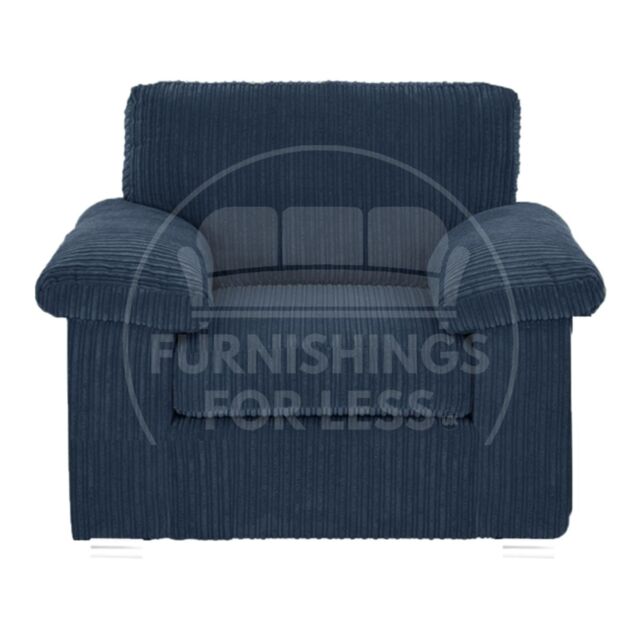 Furnishings For Less UK Delta Large Fabric Armchair Sofa Padded Arms Jumbo Cord in Blue - image 1