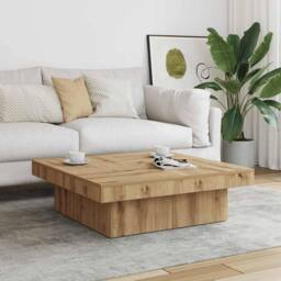 Berkfield Home Durable Coffee Table Artisan Oak 90x90x28 cm Engineered Wood in Brown - Size: 90 x 90 x 28 cm - thumbnail 2