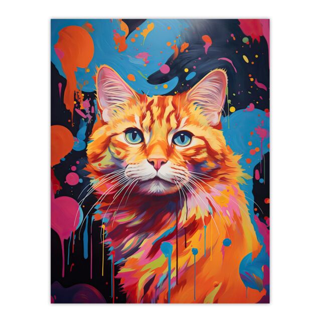 "Artery8 Wall Art Print Orange Tabby Cat Lover Gift Pet Portrait Abstract Pink Blue Artwork Painting Poster - Size: W18"" x H24""" - image 1