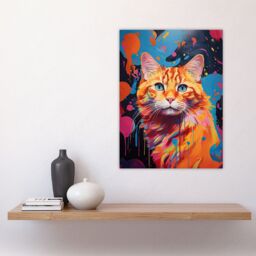"Artery8 Wall Art Print Orange Tabby Cat Lover Gift Pet Portrait Abstract Pink Blue Artwork Painting Poster - Size: W18"" x H24""" - thumbnail 4