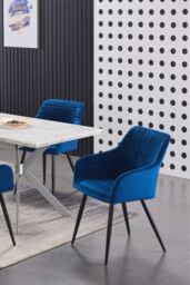 Life Interiors Single Camden Modern Velvet Dining Chair with Armrests, Quilted Design & Black Metal Legs in Royal - thumbnail 8
