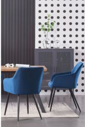 Life Interiors Single Camden Modern Velvet Dining Chair with Armrests, Quilted Design & Black Metal Legs in Royal - thumbnail 9