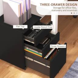 STILVORA Metal Filing Cabinet with 3 Drawers & Lock, Black - thumbnail 6