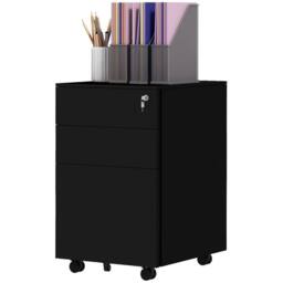 STILVORA Metal Filing Cabinet with 3 Drawers & Lock, Black - thumbnail 5