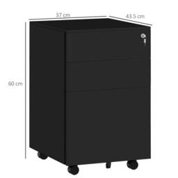 STILVORA Metal Filing Cabinet with 3 Drawers & Lock, Black - thumbnail 4