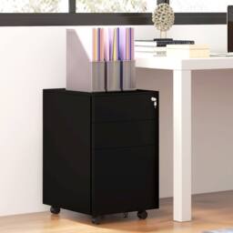 STILVORA Metal Filing Cabinet with 3 Drawers & Lock, Black - thumbnail 3