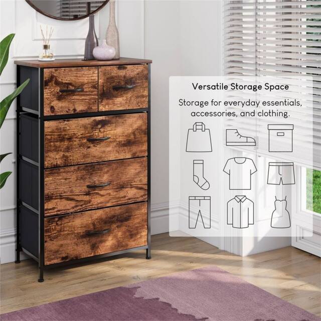 NESTLUNE 5 Drawer Modern Fabric Chest of Drawers Storage in Brown - Size: 100 cm x 15 cm - image 1