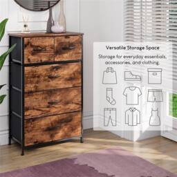 NESTLUNE 5 Drawer Modern Fabric Chest of Drawers Storage in Brown - Size: 100 cm x 15 cm