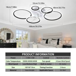 NIVOR 5 Ring Ceiling Fan with Light & Remote Control LED Dimmable Quiet in White - thumbnail 2