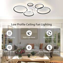 NIVOR 5 Ring Ceiling Fan with Light & Remote Control LED Dimmable Quiet in White - thumbnail 5