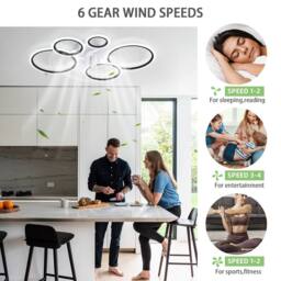 NIVOR 5 Ring Ceiling Fan with Light & Remote Control LED Dimmable Quiet in White - thumbnail 3