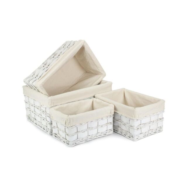 Red Hamper Wicker Set of 4 White Scandi Storage Basket With White Lining - image 1