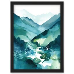 Artery8 River Trail in the Scottish Highlands Modern Landscape Watercolour Painting Artwork Framed Wall Art Print A4 in Black - thumbnail 1
