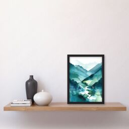 Artery8 River Trail in the Scottish Highlands Modern Landscape Watercolour Painting Artwork Framed Wall Art Print A4 in Black - thumbnail 2