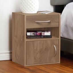 EONLION 2 Wooden Nightstands - Bedside Cabinet with Door Drawer in Light Oak - thumbnail 9