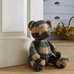 Orsina Large Green Check Bear Door Stop, Decorative Bear Doorstop For Garden Doors, Heavy Secure Door Stop Holder - thumbnail 2