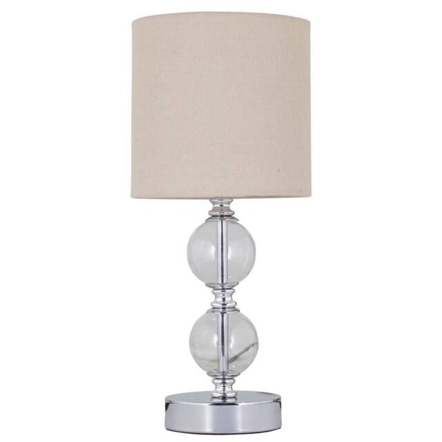 First Choice Lighting Chrome Two Ball Table Lamp with Natural Linen Shade in Silver - image 1