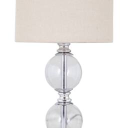 First Choice Lighting Chrome Two Ball Table Lamp with Natural Linen Shade in Silver - thumbnail 3