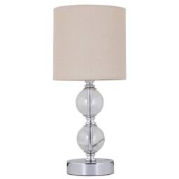 First Choice Lighting Chrome Two Ball Table Lamp with Natural Linen Shade in Silver - thumbnail 1