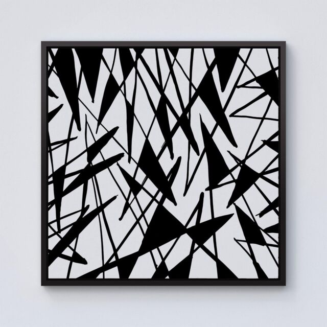 "Warren Reed - Designer Brush Abstract Pattern Framed Canvas in Black - Size: W30"" x H30""" - image 1
