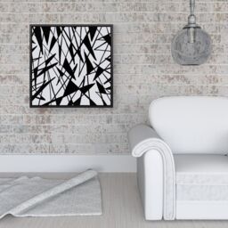 "Warren Reed - Designer Brush Abstract Pattern Framed Canvas in Black - Size: W30"" x H30""" - thumbnail 2