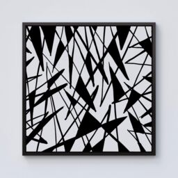 "Warren Reed - Designer Brush Abstract Pattern Framed Canvas in Black - Size: W30"" x H30""" - thumbnail 1