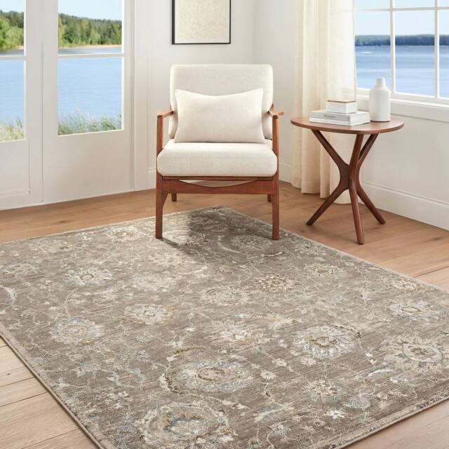 Livabliss Arda-Vintage Brown Grey Blue Traditional Boho Fringe Living Rug - Size: 200 cm x 290 cm - image 1