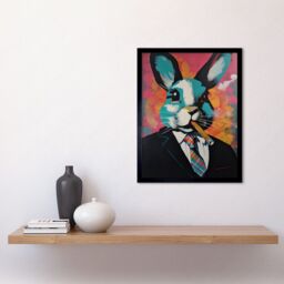 "Artery8 Wall Art Print Blue Rabbit with Cigar & Suit Modern Pop Art Framed in Black - Size: W12"" x H16""" - thumbnail 2