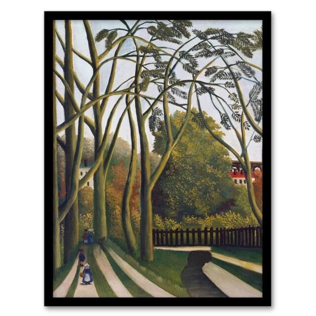 Artery8 The Banks of the Bievre Rousseau Vintage Framed Wall Art Print in Green - Size: A4 - image 1