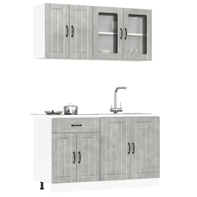 Berkfield Home 4 Piece Kitchen Cabinet Set Kalmar Concrete Grey Engineered Wood - image 1