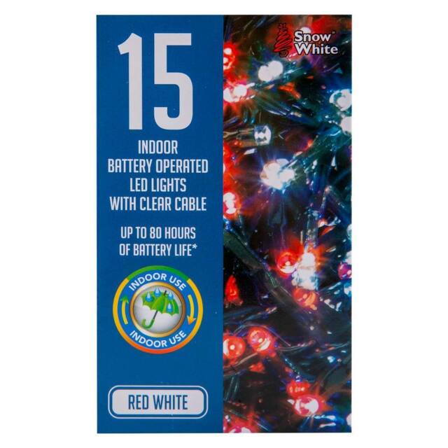 VFM e-Store Christmas Cold White & Red String Lights 15 Bulbs 1.4m 30cm Lead X 1 - image 1