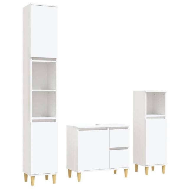 Berkfield Home 3 Piece Bathroom Cabinet Set White Engineered Wood - image 1