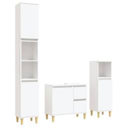 Berkfield Home 3 Piece Bathroom Cabinet Set White Engineered Wood - thumbnail 1
