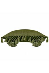 Yard Anko Slub Cotton Macrame Tassel Trimmed Cushion in Khaki - Size: 45 cm x 45 cm - thumbnail 2