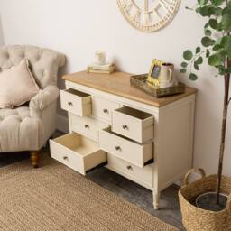 Melody Maison Cream & Wooden 7 Drawer Chest Of Drawers - Claudia Range - thumbnail 4