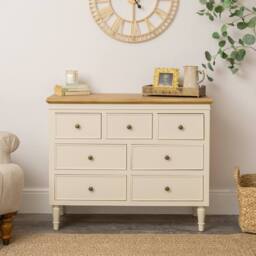 Melody Maison Cream & Wooden 7 Drawer Chest Of Drawers - Claudia Range - thumbnail 2