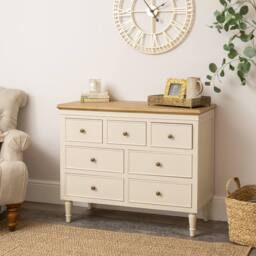 Melody Maison Cream & Wooden 7 Drawer Chest Of Drawers - Claudia Range