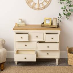 Melody Maison Cream & Wooden 7 Drawer Chest Of Drawers - Claudia Range - thumbnail 6